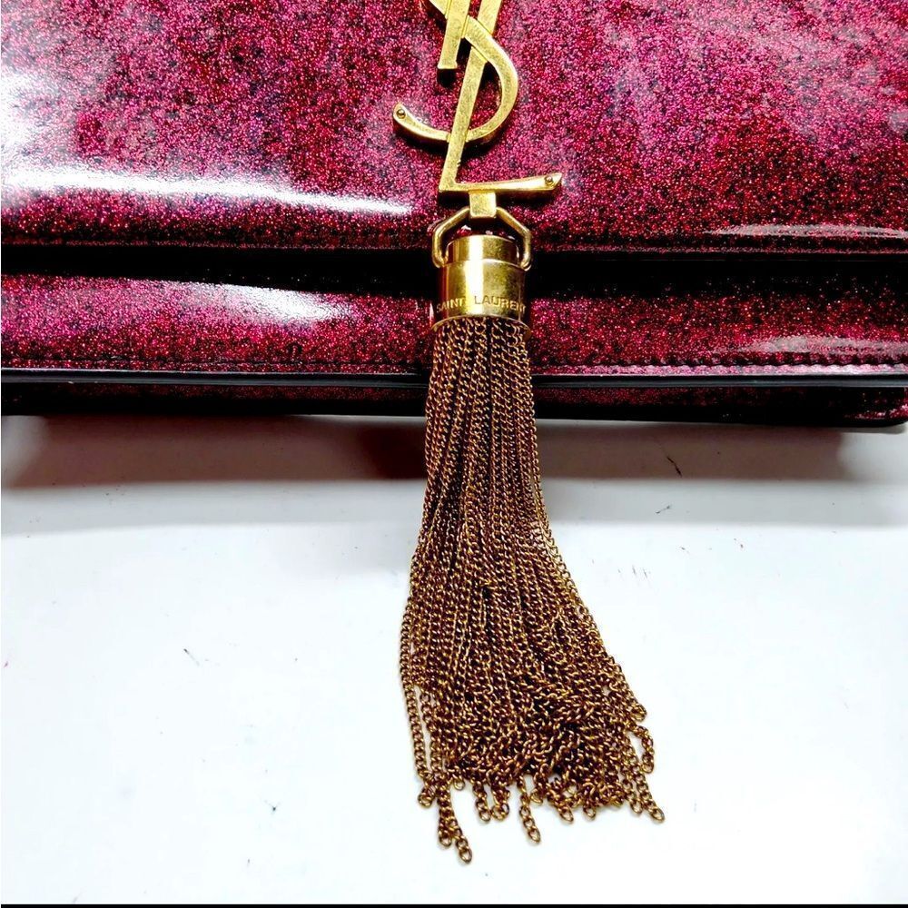 Auth Saint Laurent Ruby Patent Glitter Wallet On Chain Kate Clutch Shoulder Bag - Picture 8 of 10